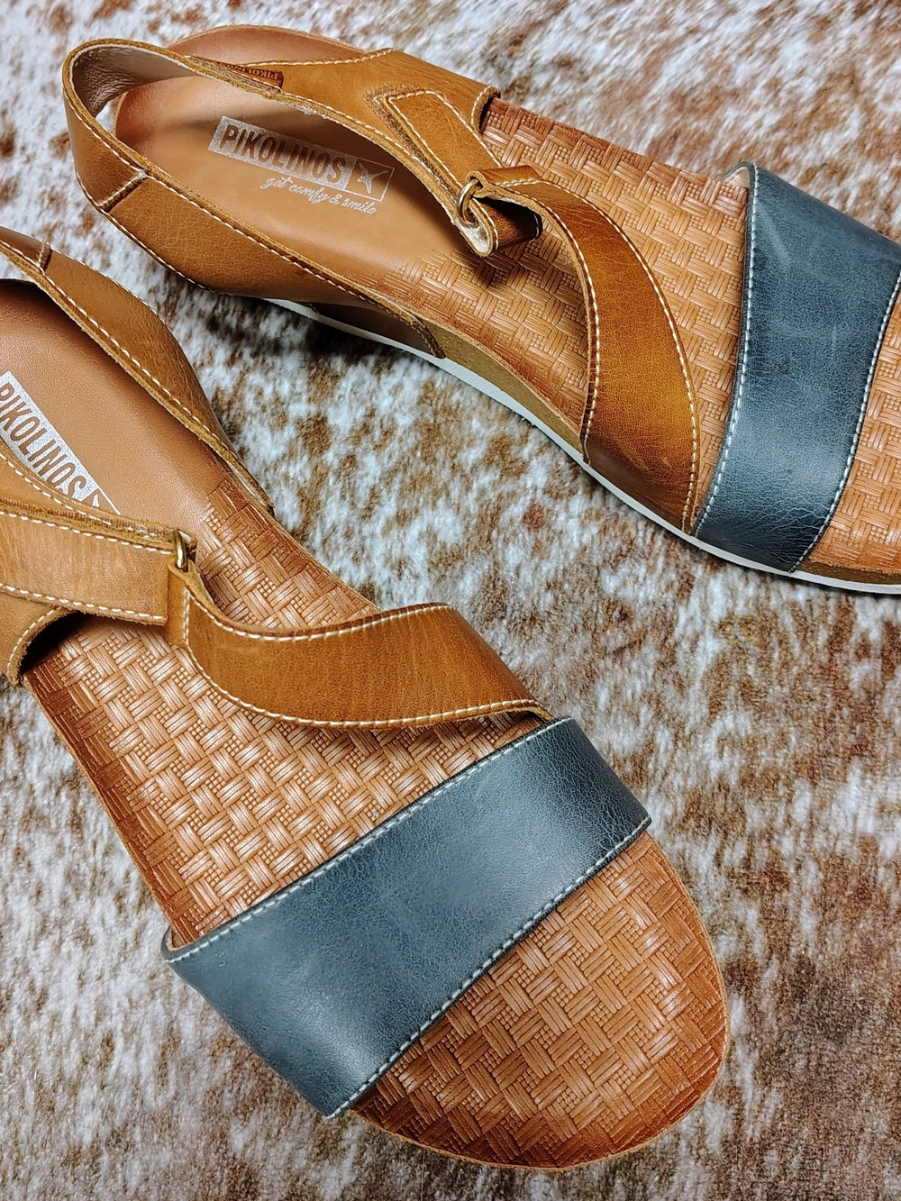 PIKOLINOS Women's Leather Slingback Sandals Brown And Blue